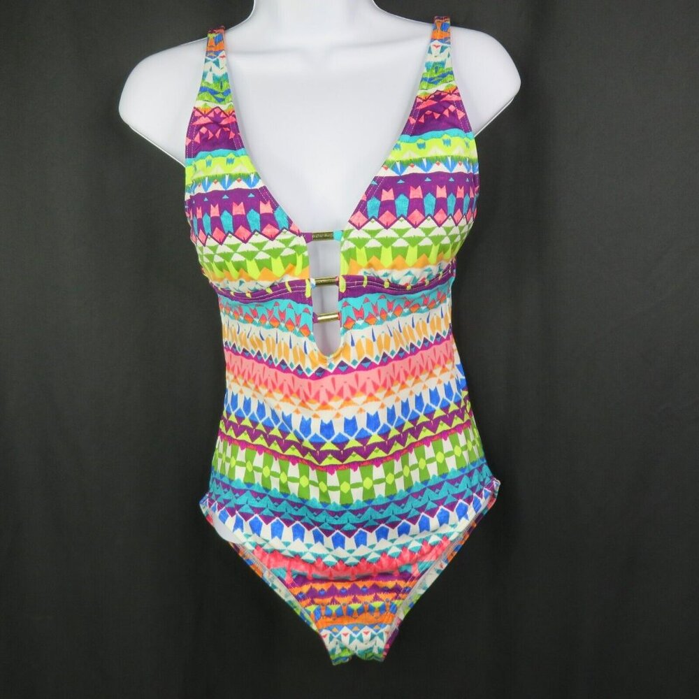 2 Bamboo One Piece Swimsuit Ladies 10 Bright Adjustible Straps Soft Cup Plunge